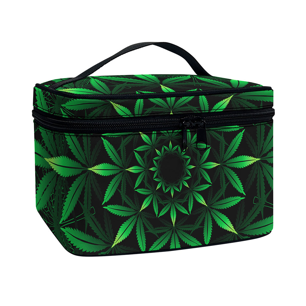 Cannabis Leaf Mandala Print Travel Makeup Bag