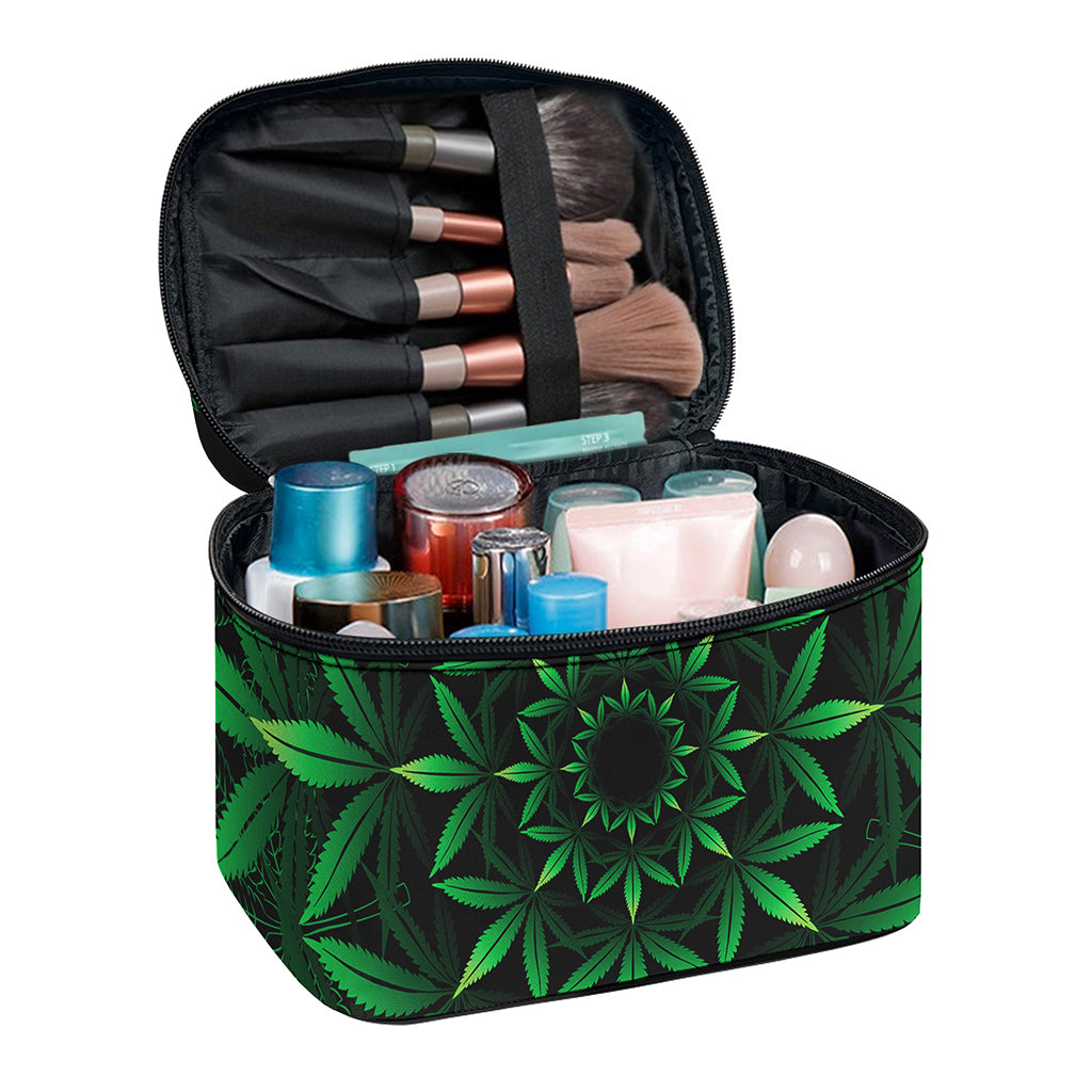 Cannabis Leaf Mandala Print Travel Makeup Bag