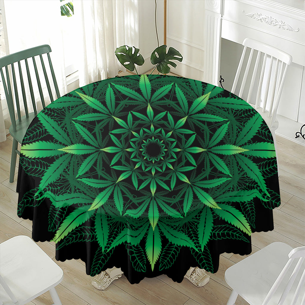 Cannabis Leaf Mandala Print Waterproof Round Tablecloth