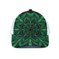 Cannabis Leaf Mandala Print White Mesh Trucker Hat
