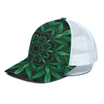 Cannabis Leaf Mandala Print White Mesh Trucker Cap
