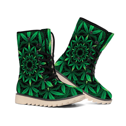 Cannabis Leaf Mandala Print Winter Boots