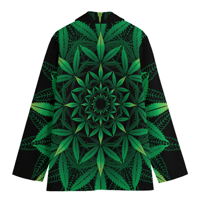 Cannabis Leaf Mandala Print Women's Blazer