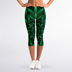 Cannabis Leaf Mandala Print Women's Capri Leggings