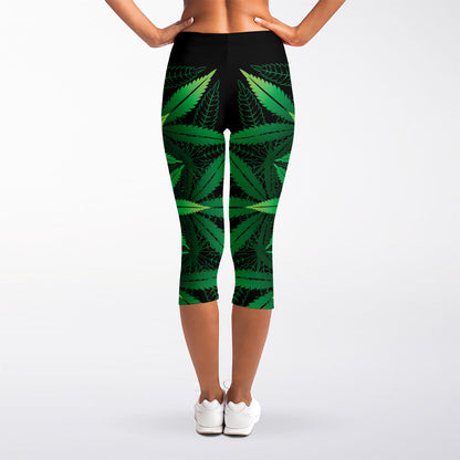 Cannabis Leaf Mandala Print Women's Capri Leggings