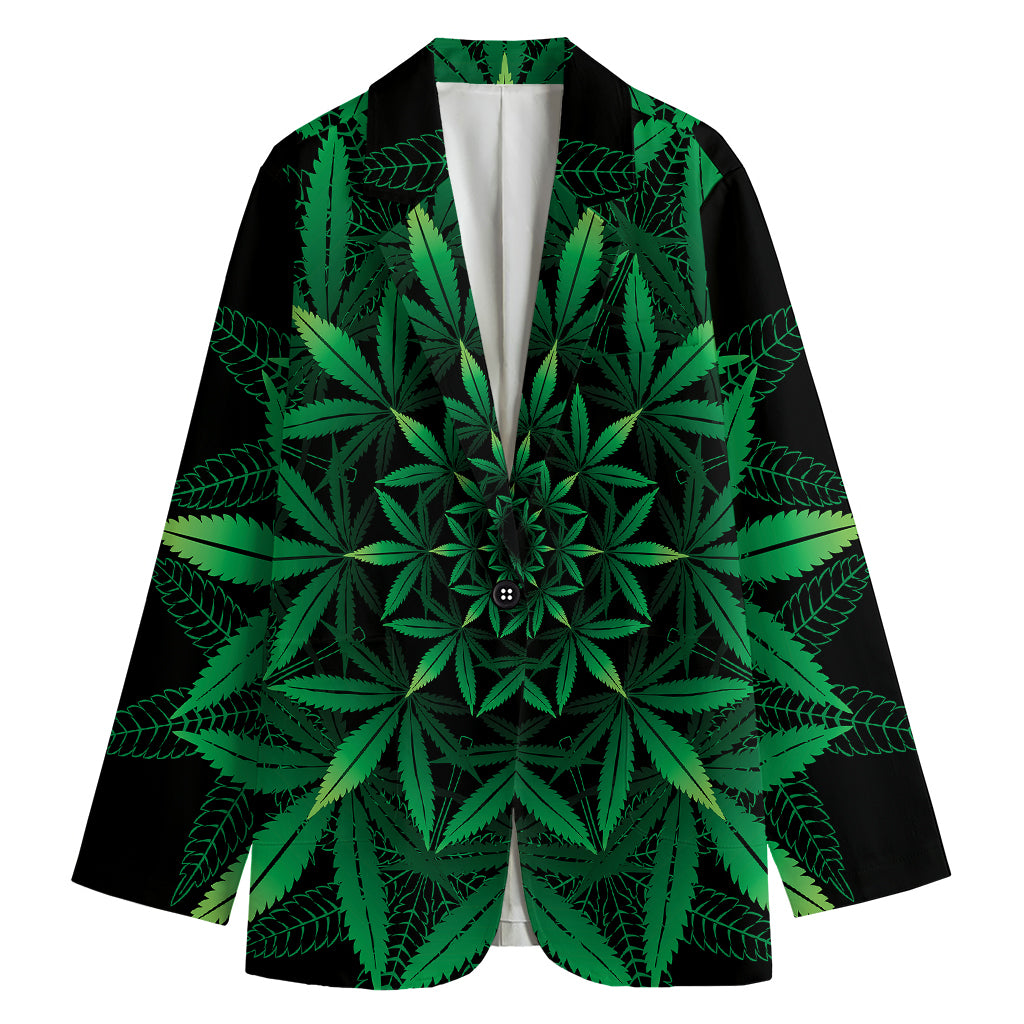 Cannabis Leaf Mandala Print Women's Cotton Blazer