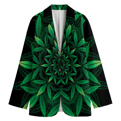Cannabis Leaf Mandala Print Women's Cotton Blazer