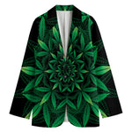 Cannabis Leaf Mandala Print Women's Cotton Blazer