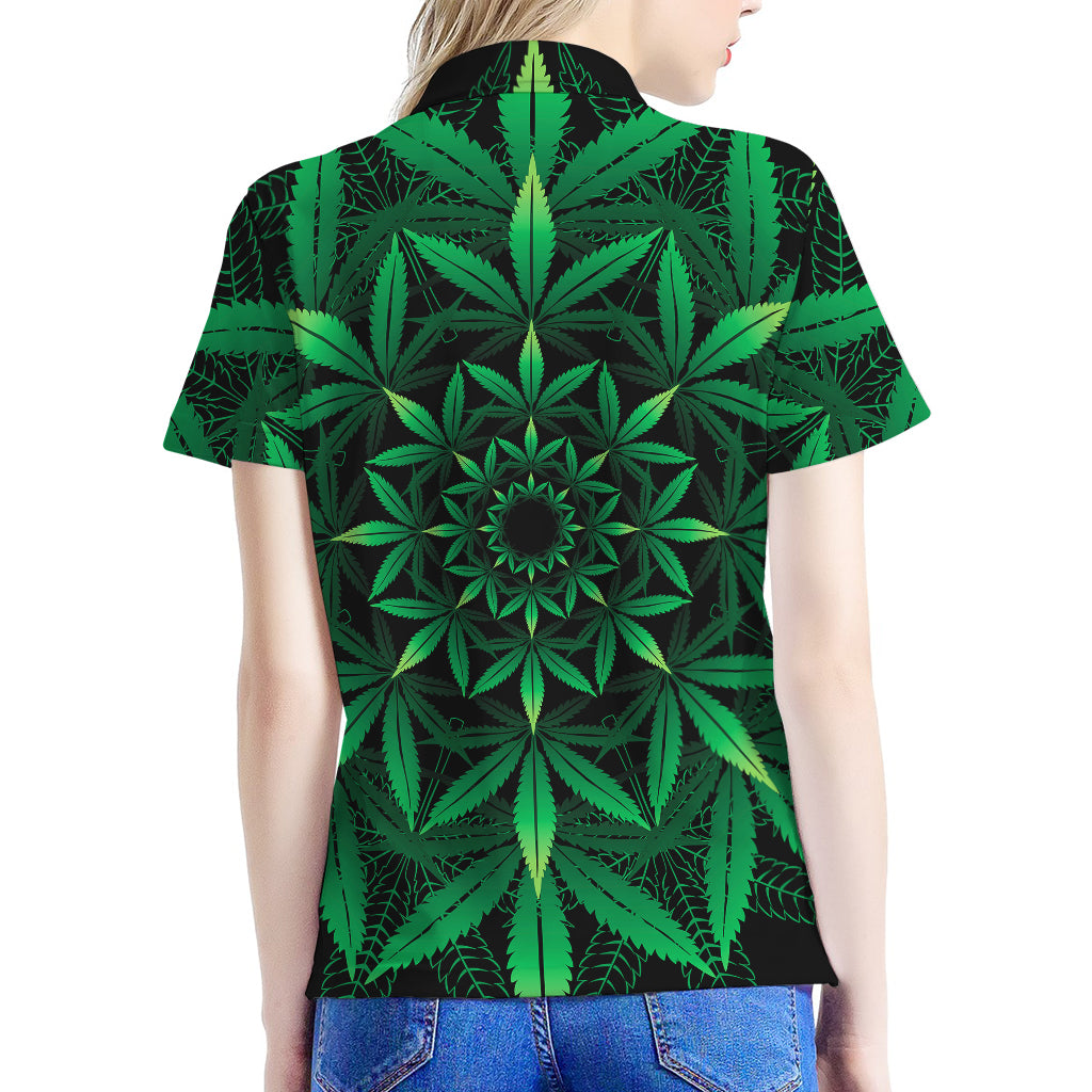 Cannabis Leaf Mandala Print Women's Polo Shirt