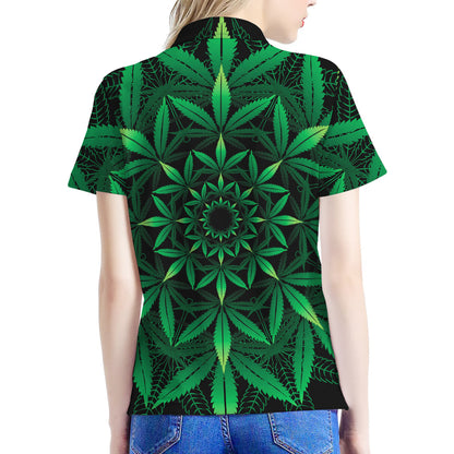 Cannabis Leaf Mandala Print Women's Polo Shirt
