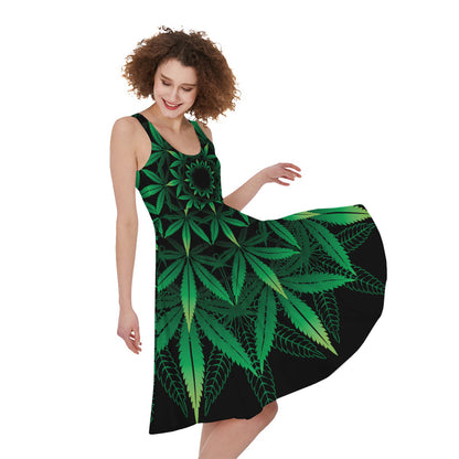 Cannabis Leaf Mandala Print Women's Sleeveless Dress