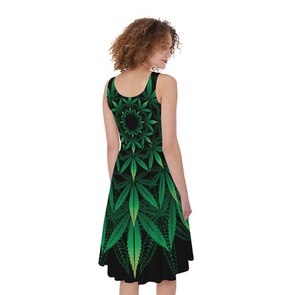 Cannabis Leaf Mandala Print Women's Sleeveless Dress
