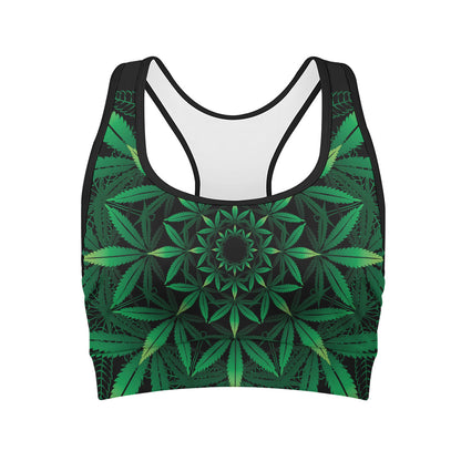 Cannabis Leaf Mandala Print Women's Sports Bra