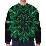 Cannabis Leaf Mandala Print Zip Sleeve Bomber Jacket