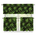 Cannabis Leaves Pattern Print 3 Piece Kitchen Curtains