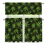 Cannabis Leaves Pattern Print 3 Piece Kitchen Curtains