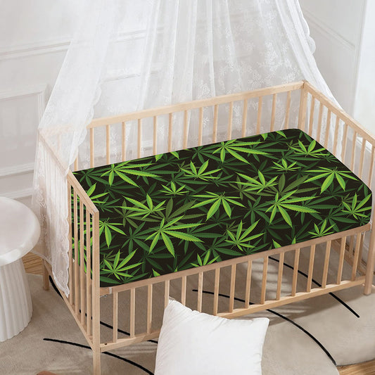 Cannabis Leaves Pattern Print Baby Crib Sheet