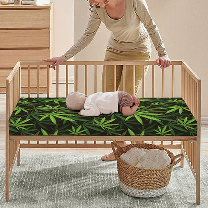 Cannabis Leaves Pattern Print Baby Crib Sheet