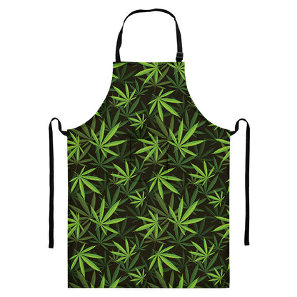 Cannabis Leaves Pattern Print Bib Apron With Pocket