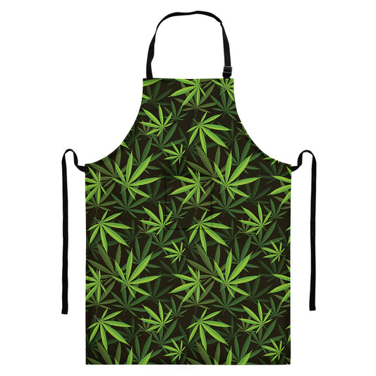 Cannabis Leaves Pattern Print Bib Apron With Pocket