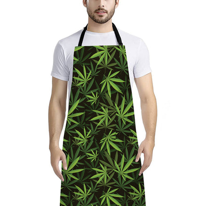 Cannabis Leaves Pattern Print Bib Apron With Pocket