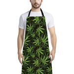 Cannabis Leaves Pattern Print Bib Apron With Pocket
