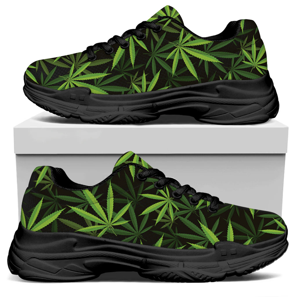 Cannabis Leaves Pattern Print Black Chunky Shoes