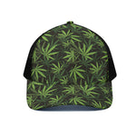 Cannabis Leaves Pattern Print Black Mesh Trucker Cap