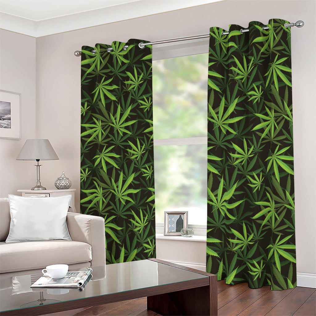 Cannabis Leaves Pattern Print Blackout Grommet Curtains