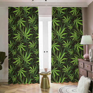 Cannabis Leaves Pattern Print Blackout Pencil Pleat Curtains