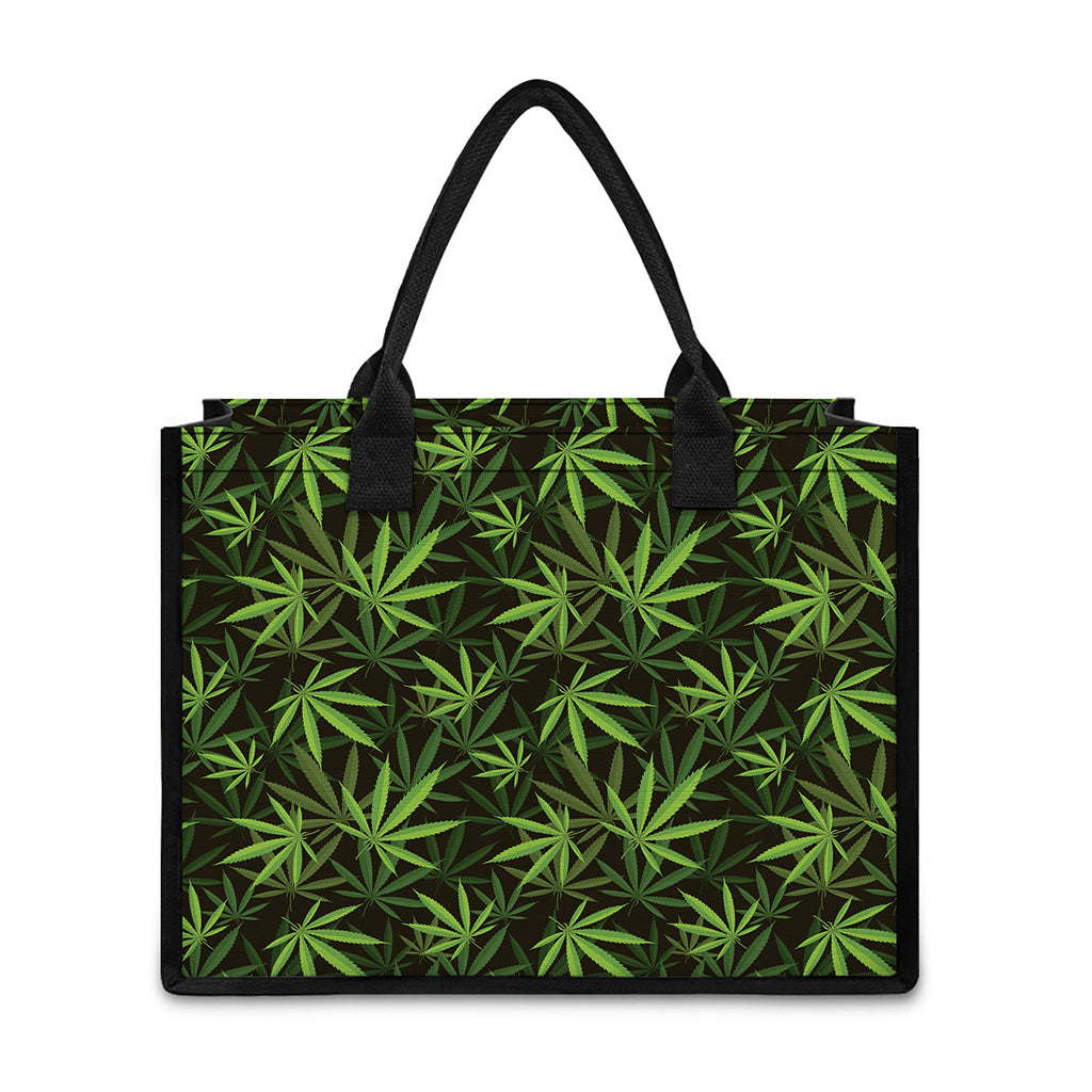 Cannabis Leaves Pattern Print Canvas Tote Bag