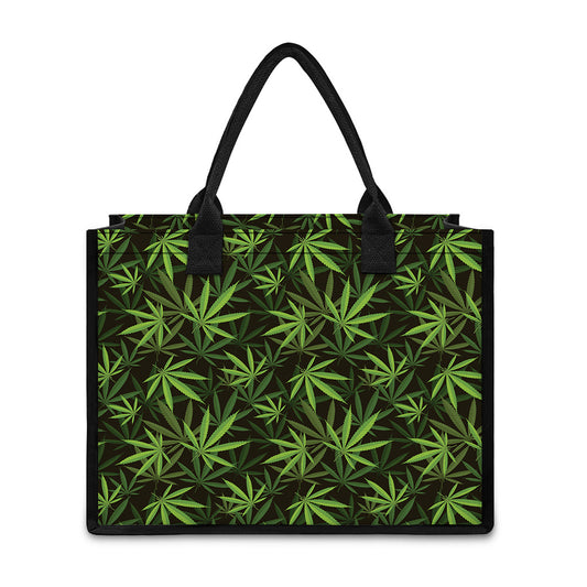 Cannabis Leaves Pattern Print Canvas Tote Bag