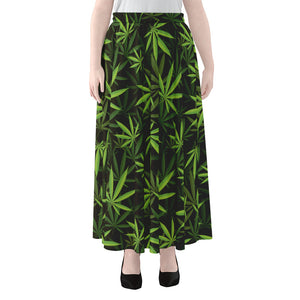 Cannabis Leaves Pattern Print Chiffon Maxi Skirt