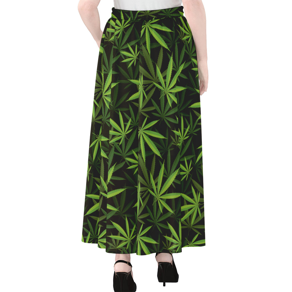 Cannabis Leaves Pattern Print Chiffon Maxi Skirt