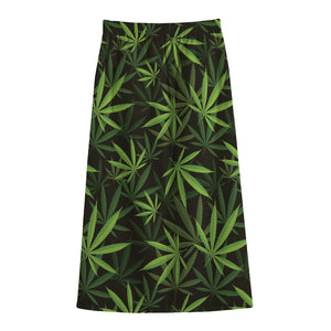 Cannabis Leaves Pattern Print Cotton Front Slit Maxi Skirt