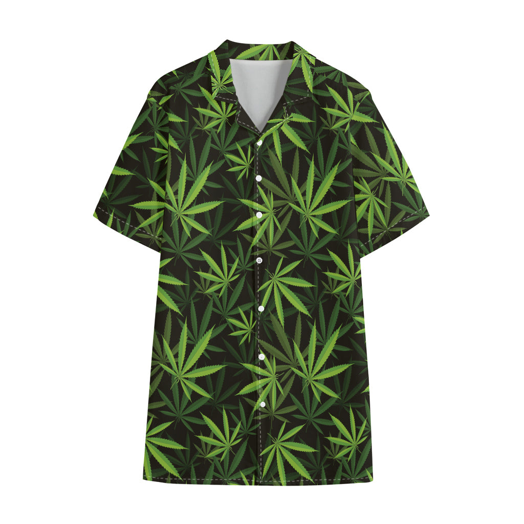 Cannabis Leaves Pattern Print Cotton Hawaiian Shirt