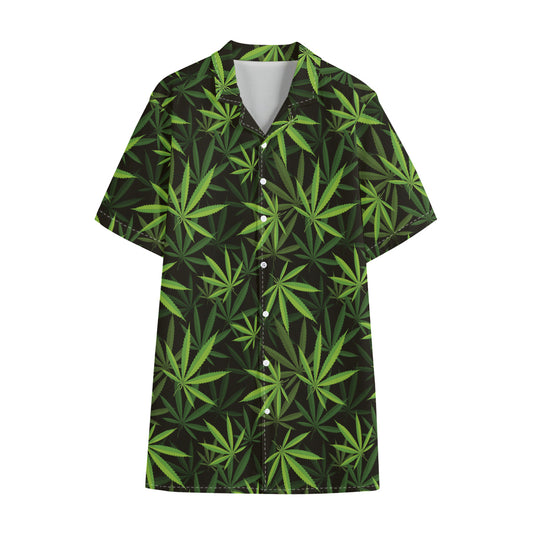 Cannabis Leaves Pattern Print Cotton Hawaiian Shirt