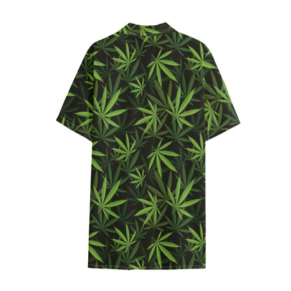 Cannabis Leaves Pattern Print Cotton Hawaiian Shirt