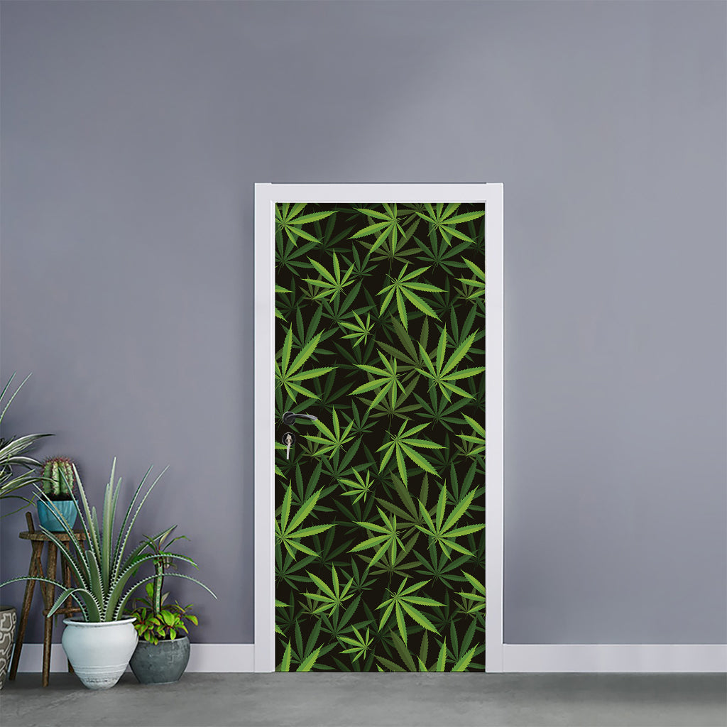 Cannabis Leaves Pattern Print Door Sticker