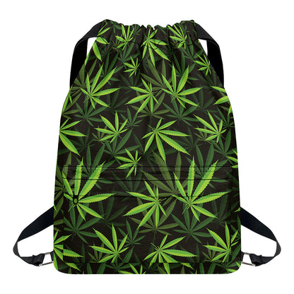 Cannabis Leaves Pattern Print Drawstring Backpack