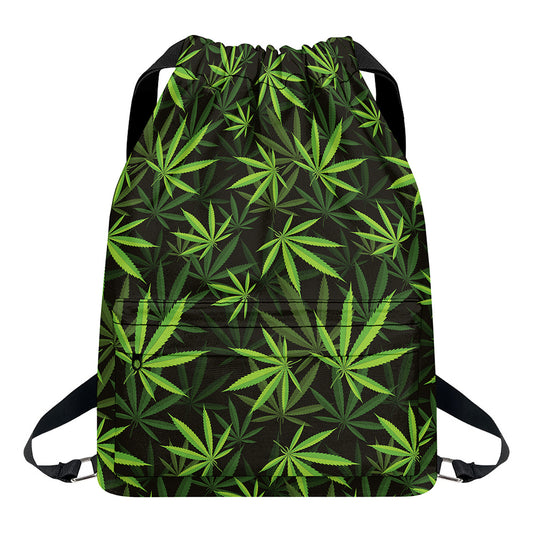 Cannabis Leaves Pattern Print Drawstring Backpack
