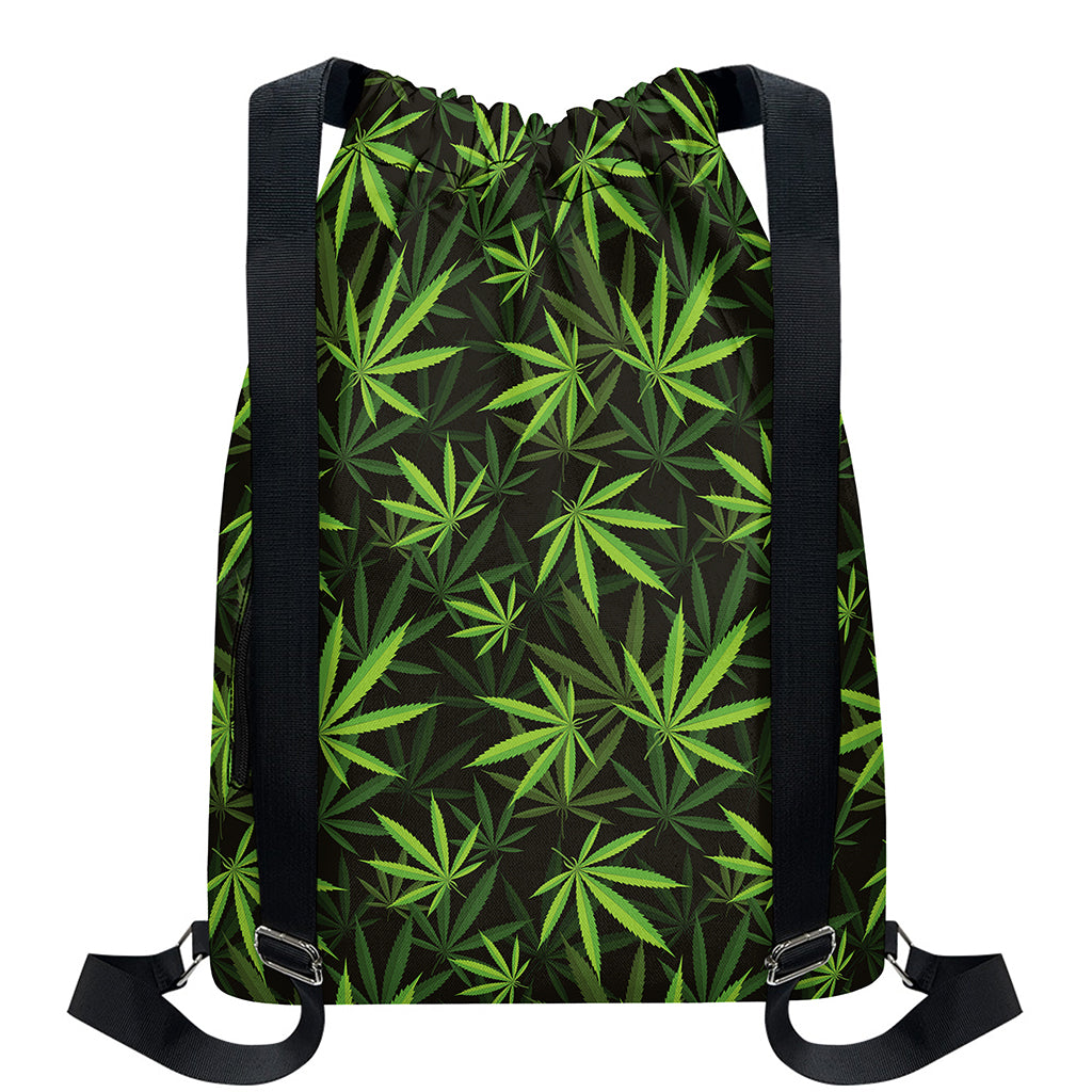 Cannabis Leaves Pattern Print Drawstring Backpack