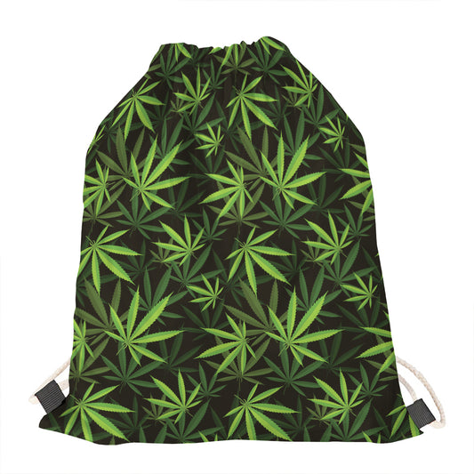Cannabis Leaves Pattern Print Drawstring Bag