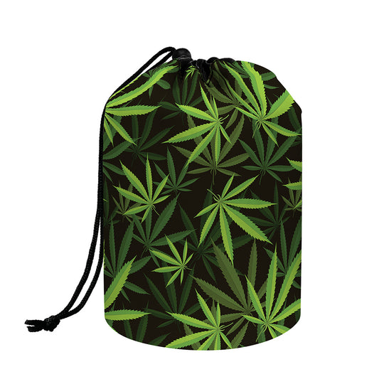 Cannabis Leaves Pattern Print Drawstring Makeup Bag