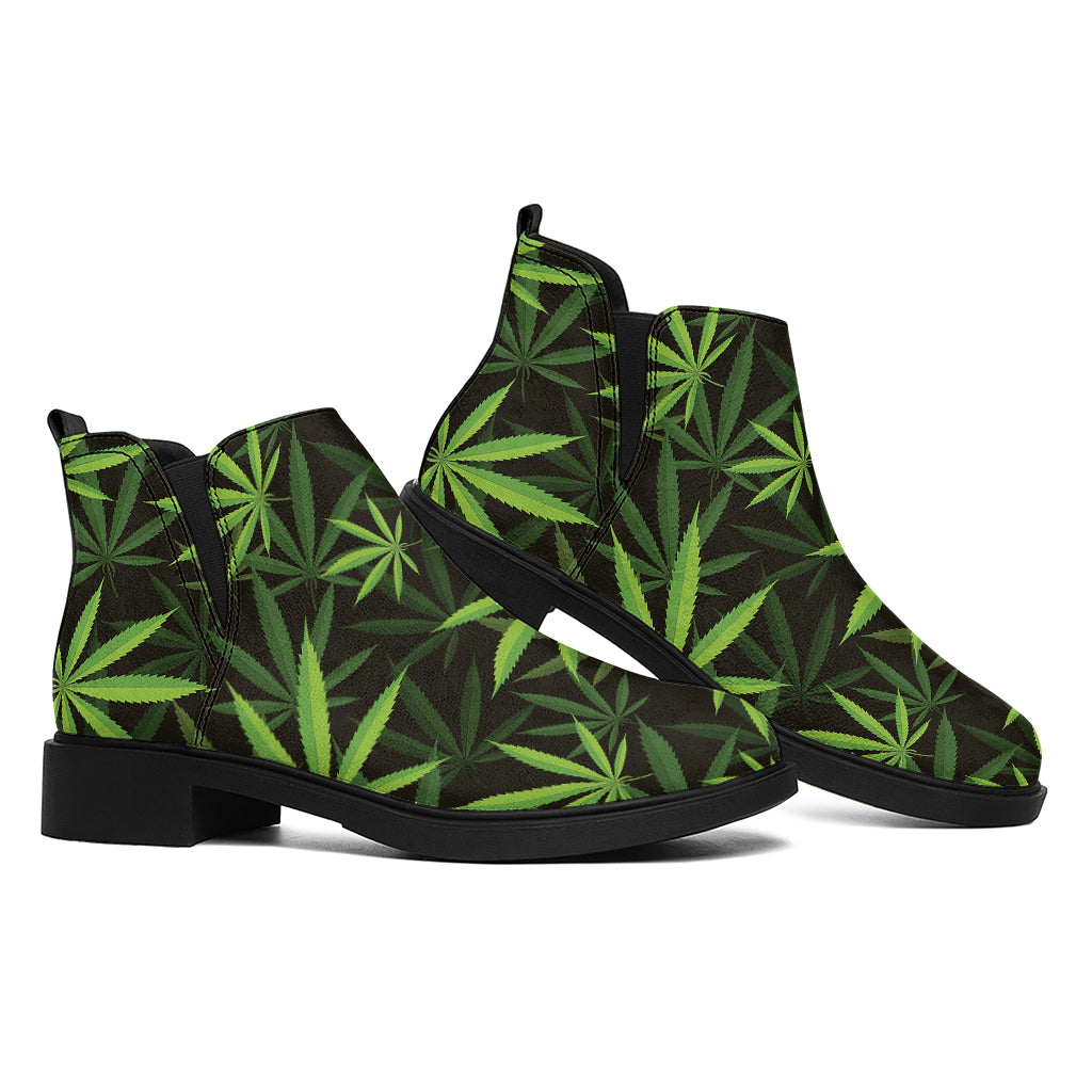 Cannabis Leaves Pattern Print Flat Ankle Boots