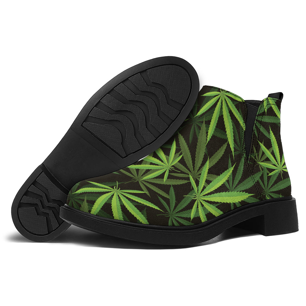 Cannabis Leaves Pattern Print Flat Ankle Boots