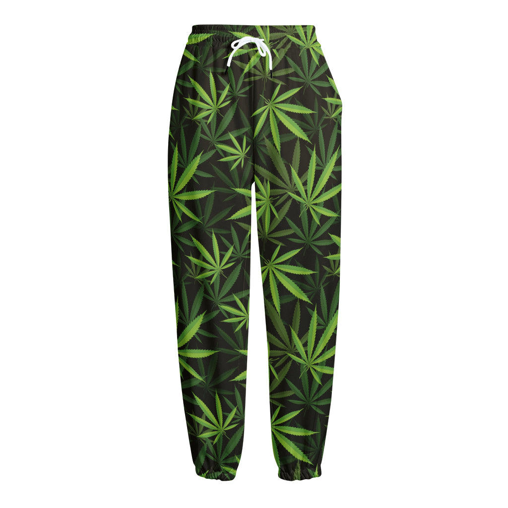 Cannabis Leaves Pattern Print Fleece Lined Knit Pants