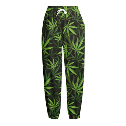 Cannabis Leaves Pattern Print Fleece Lined Knit Pants