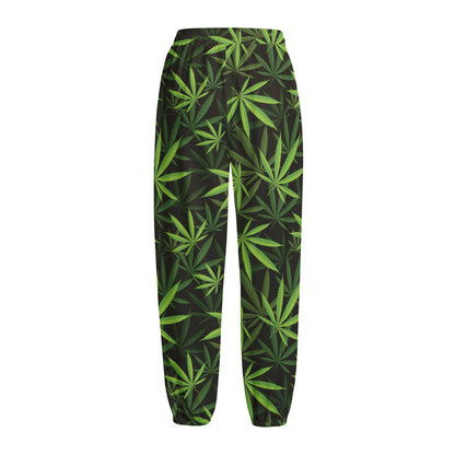 Cannabis Leaves Pattern Print Fleece Lined Knit Pants