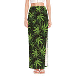 Cannabis Leaves Pattern Print High Slit Maxi Skirt